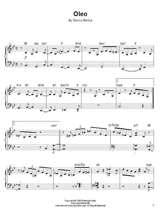 John Coltrane Oleo Sheet Music Notes & Chords for Real Book - Melody & Chords - Bass Clef Instruments - Download or Print PDF