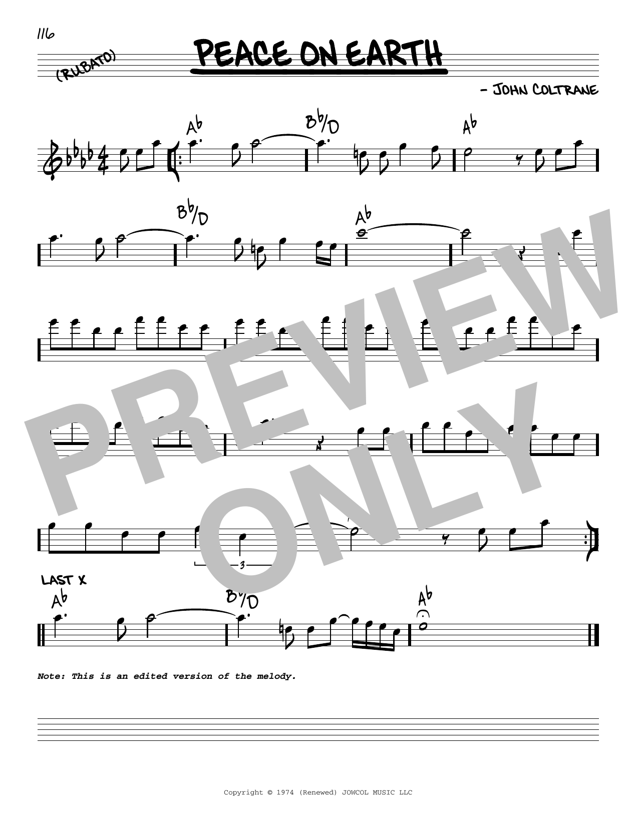 John Coltrane Peace On Earth Sheet Music Notes & Chords for Real Book – Melody & Chords - Download or Print PDF