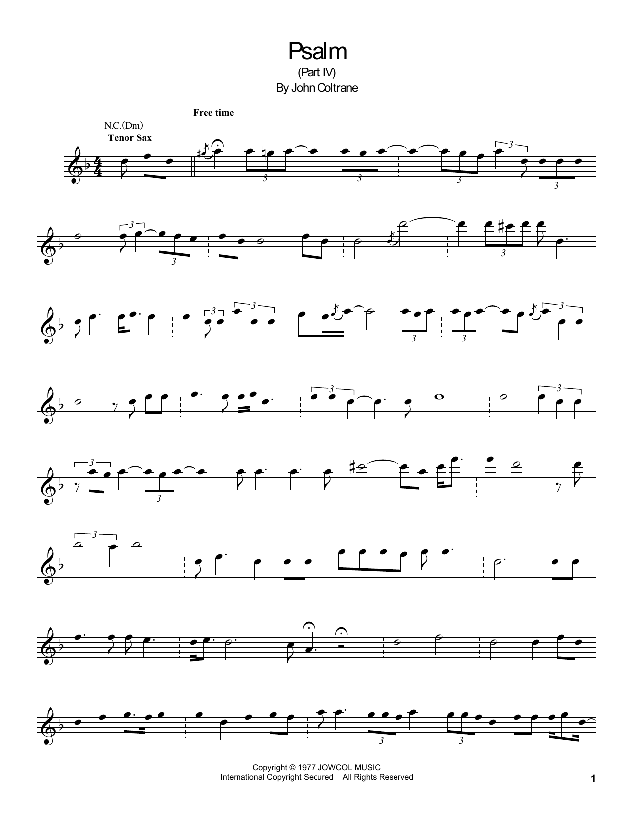 John Coltrane Psalm Sheet Music Notes & Chords for Tenor Sax Transcription - Download or Print PDF