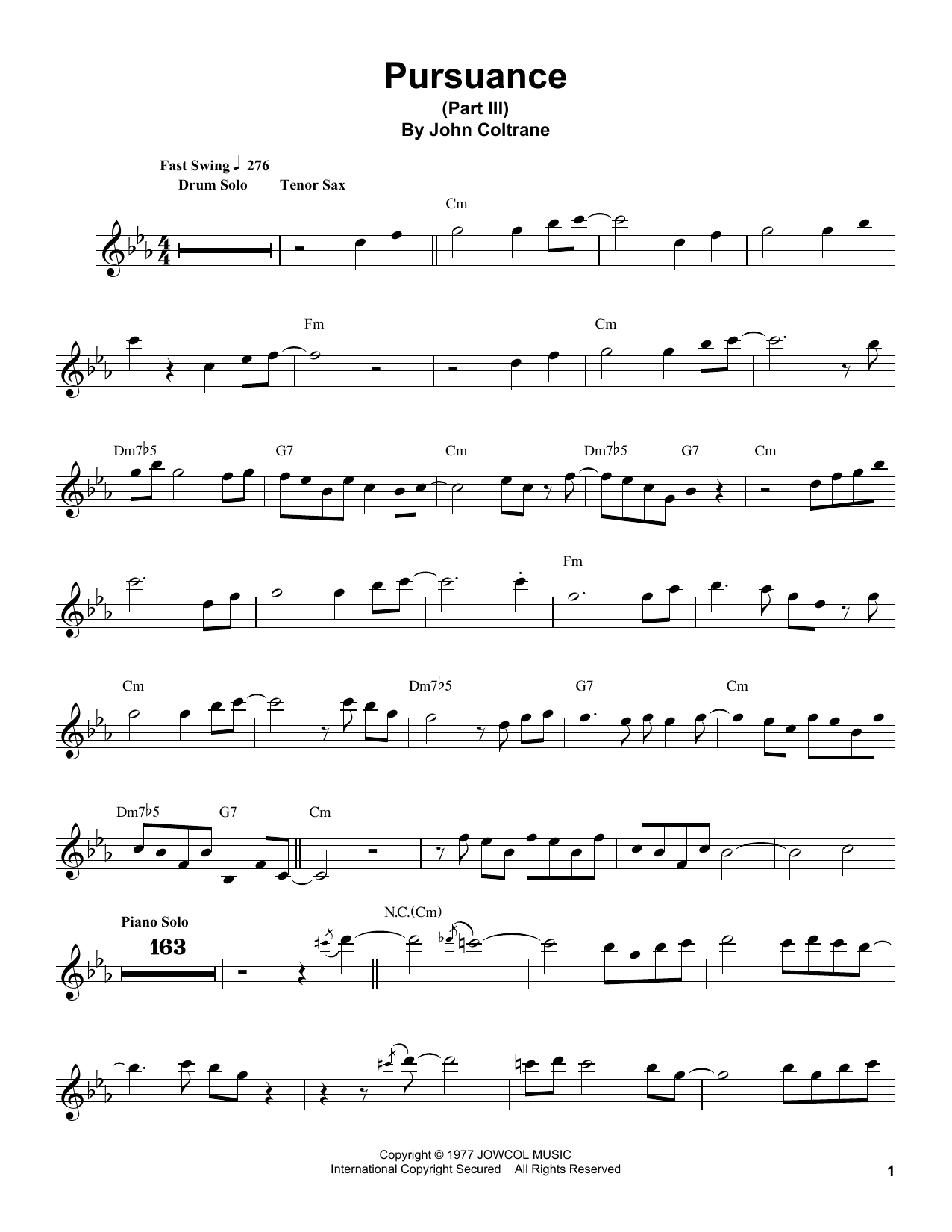 John Coltrane Pursuance Sheet Music Notes & Chords for Tenor Sax Transcription - Download or Print PDF