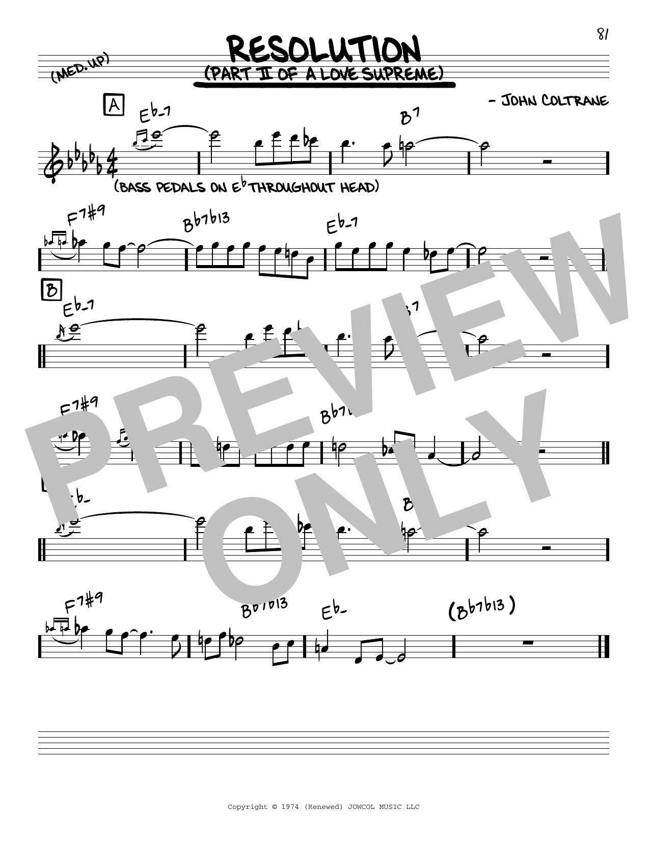 John Coltrane Resolution Sheet Music Notes & Chords for Real Book – Melody & Chords - Download or Print PDF