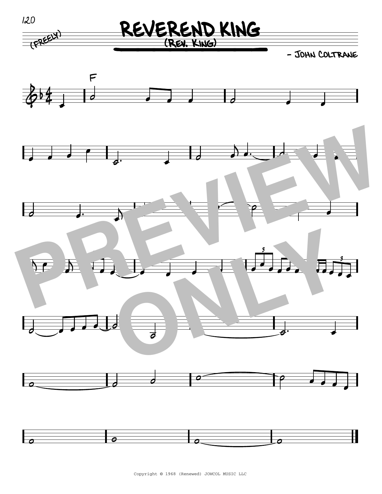John Coltrane Reverend King (Rev. King) Sheet Music Notes & Chords for Real Book – Melody & Chords - Download or Print PDF