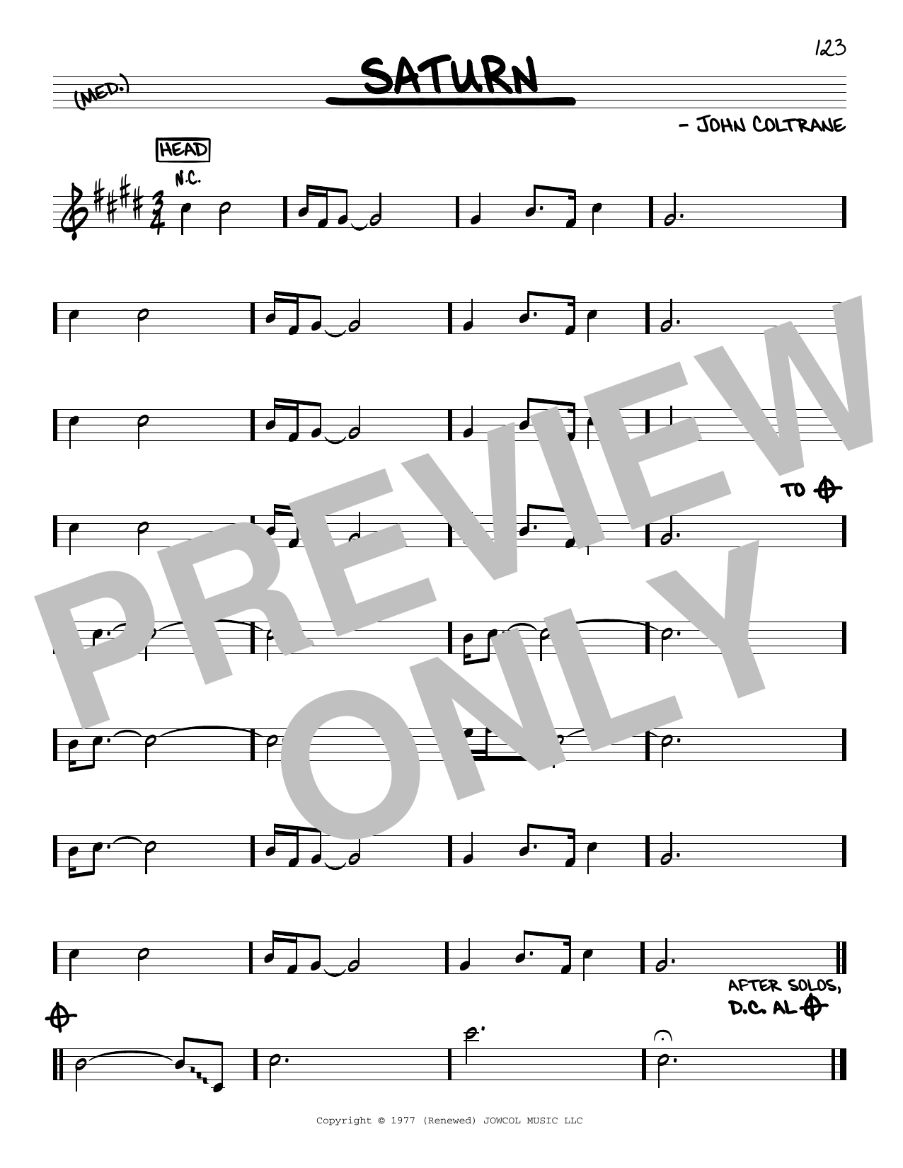John Coltrane Saturn Sheet Music Notes & Chords for Real Book – Melody & Chords - Download or Print PDF