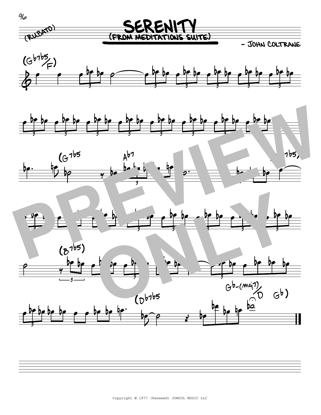 John Coltrane Serenity Sheet Music Notes & Chords for Real Book – Melody & Chords - Download or Print PDF