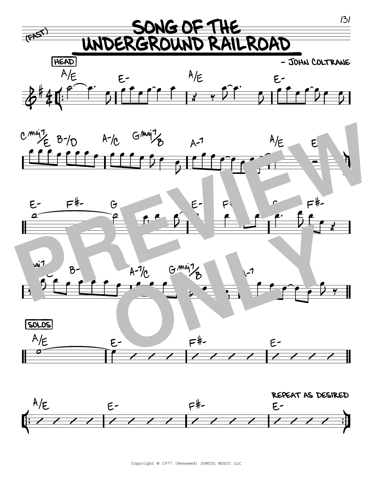 John Coltrane Song Of The Underground Railroad Sheet Music Notes & Chords for Real Book – Melody & Chords - Download or Print PDF