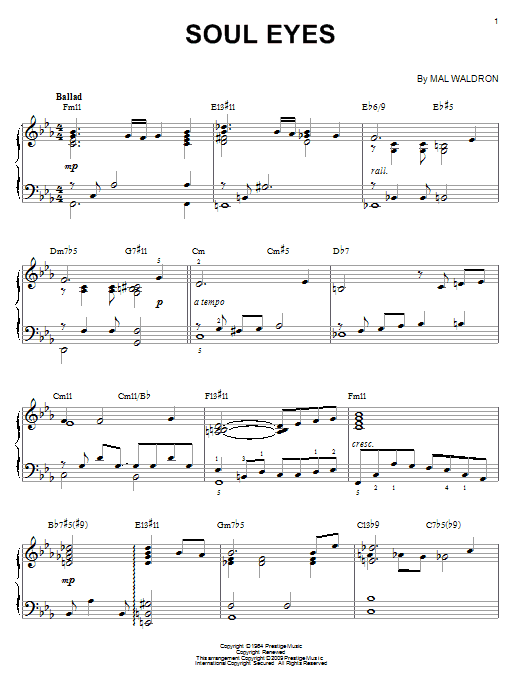 John Coltrane Soul Eyes (arr. Brent Edstrom) Sheet Music Notes & Chords for Piano - Download or Print PDF