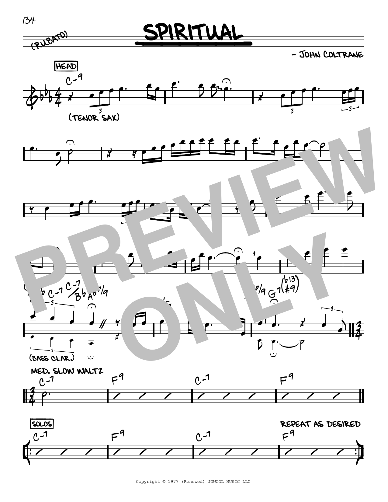 John Coltrane Spiritual Sheet Music Notes & Chords for Real Book – Melody & Chords - Download or Print PDF