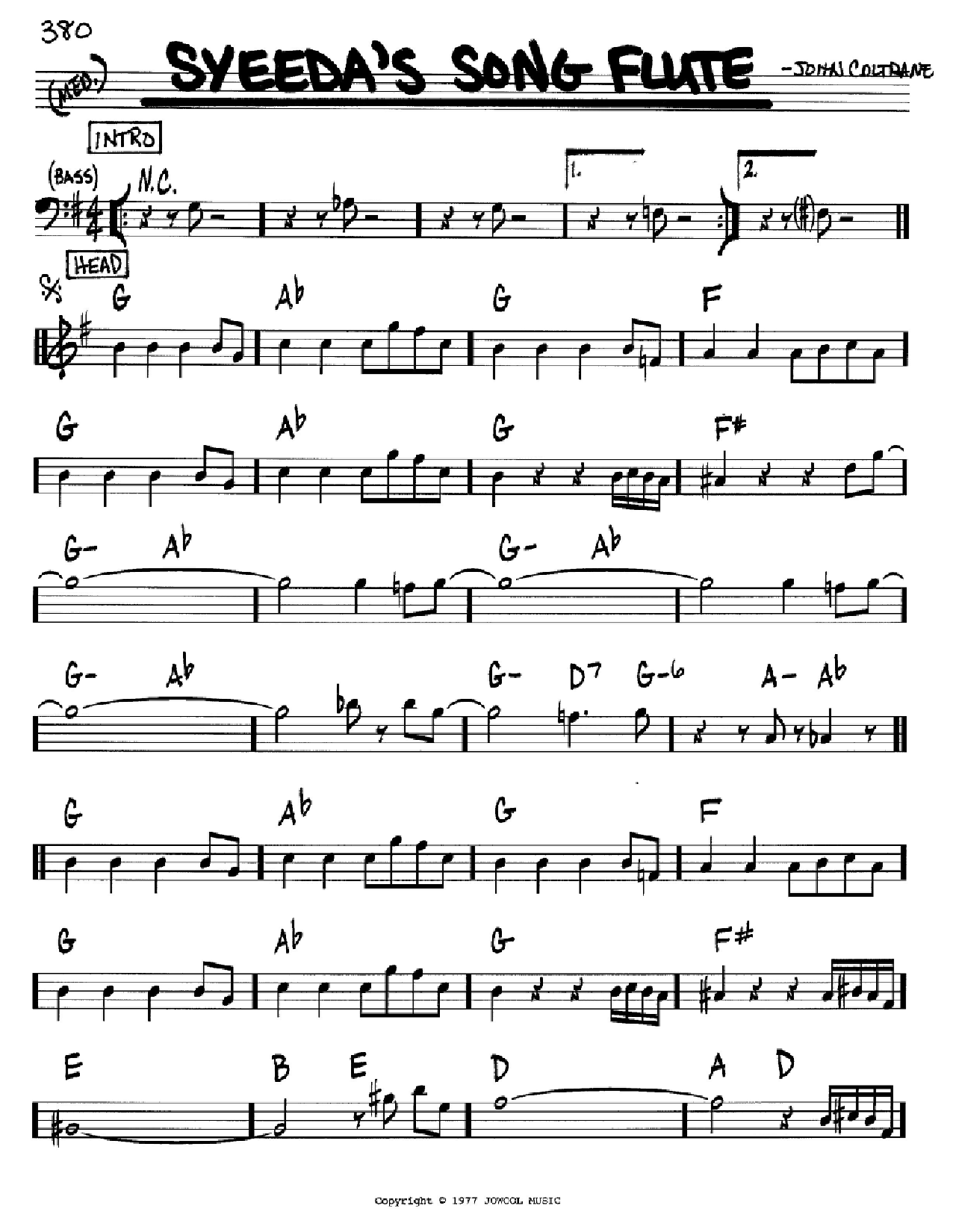 John Coltrane Syeeda's Song Flute Sheet Music Notes & Chords for Real Book – Melody & Chords - Download or Print PDF