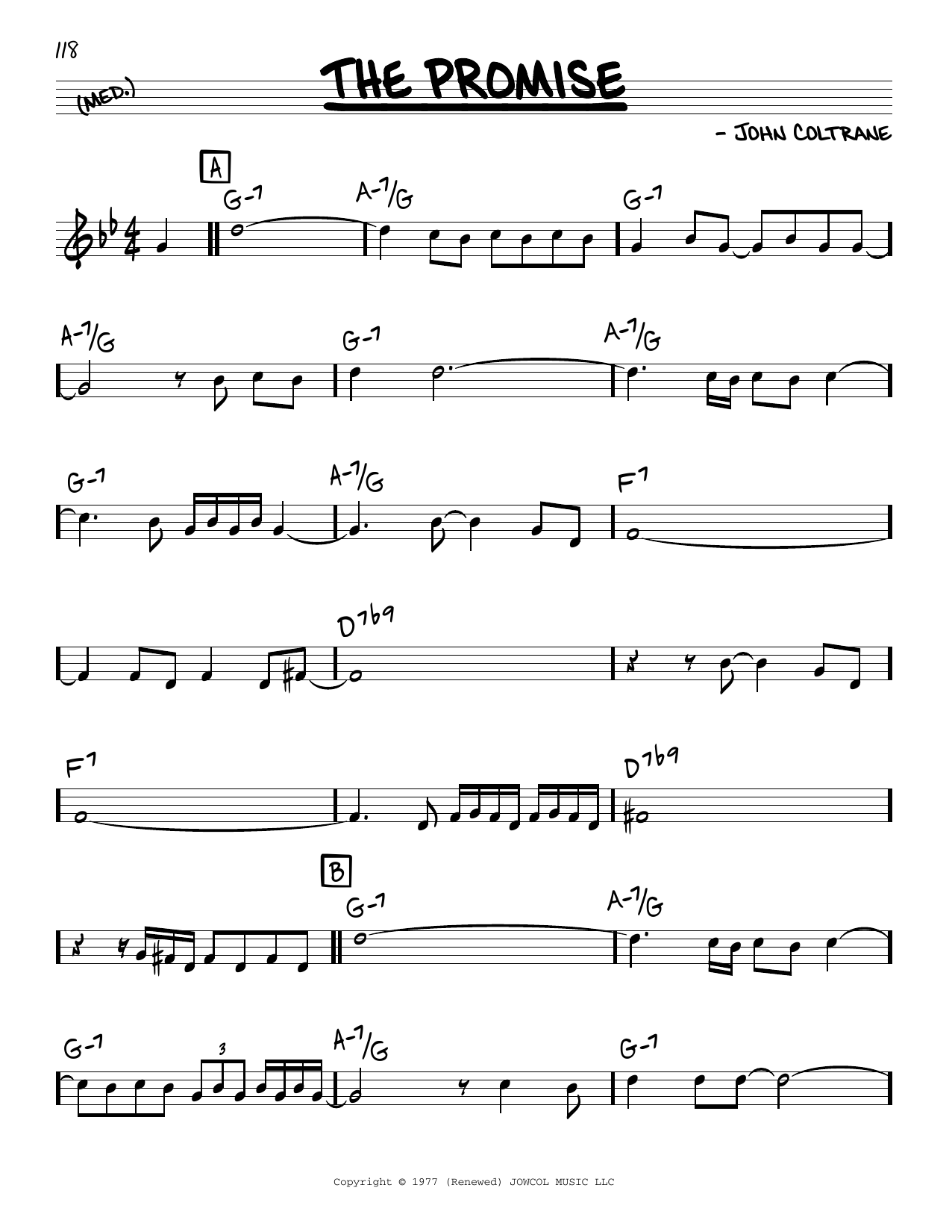 John Coltrane The Promise Sheet Music Notes & Chords for Real Book – Melody & Chords - Download or Print PDF