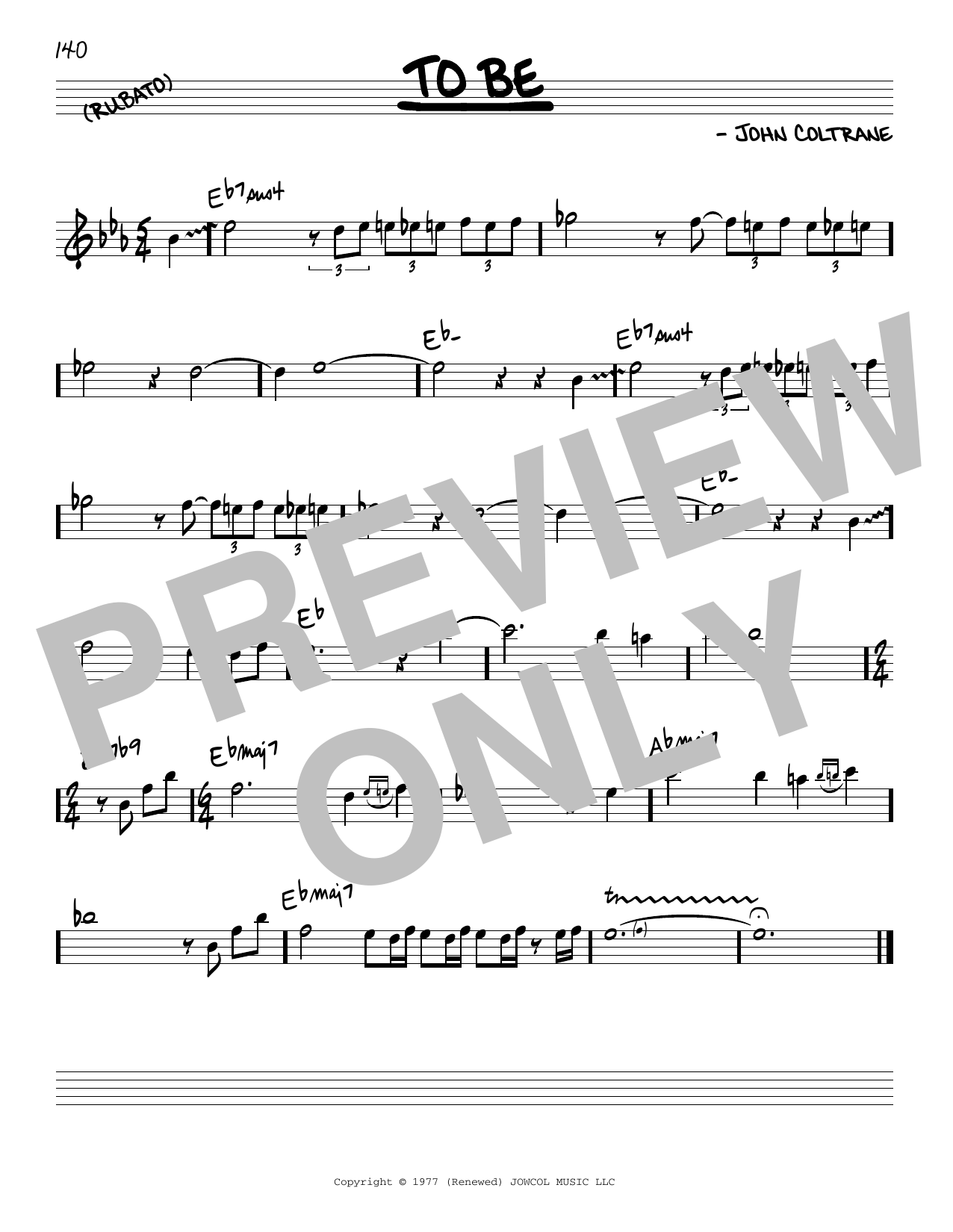 John Coltrane To Be Sheet Music Notes & Chords for Real Book – Melody & Chords - Download or Print PDF