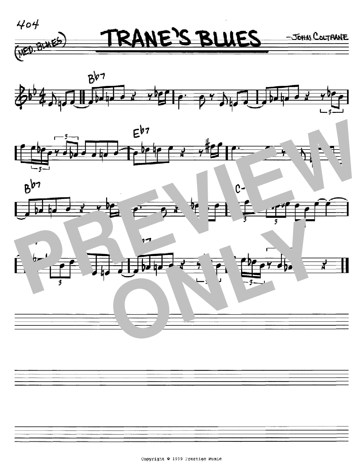 John Coltrane Trane's Blues Sheet Music Notes & Chords for Real Book - Melody & Chords - C Instruments - Download or Print PDF