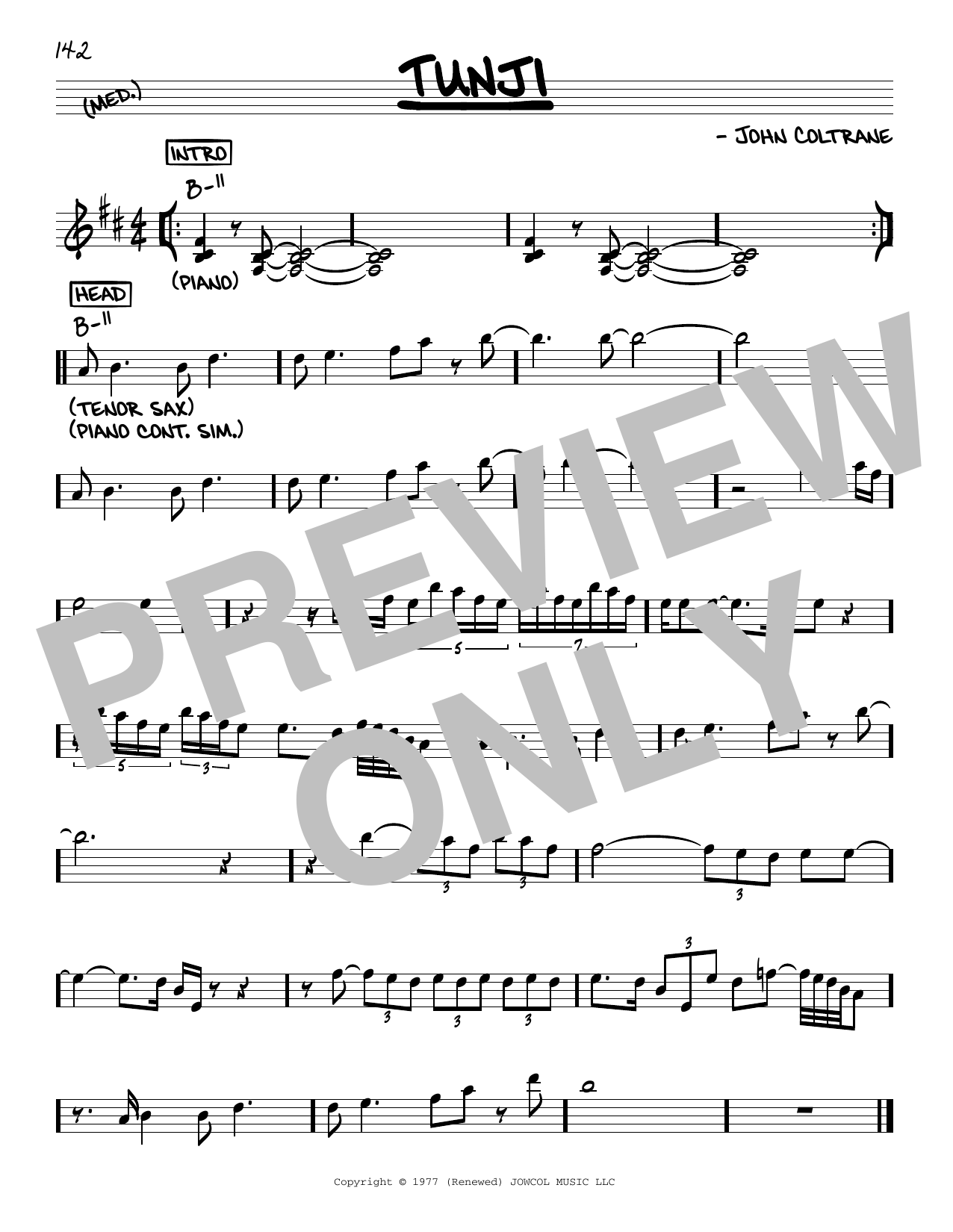 John Coltrane Tunji Sheet Music Notes & Chords for Real Book – Melody & Chords - Download or Print PDF