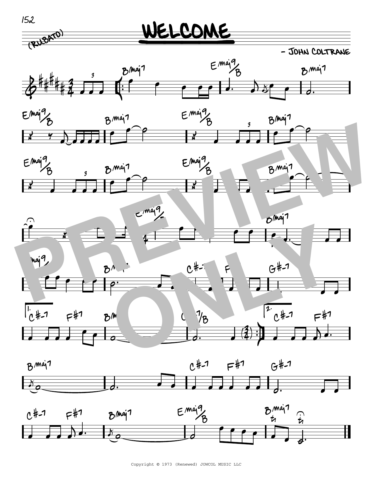John Coltrane Welcome Sheet Music Notes & Chords for Real Book – Melody & Chords - Download or Print PDF