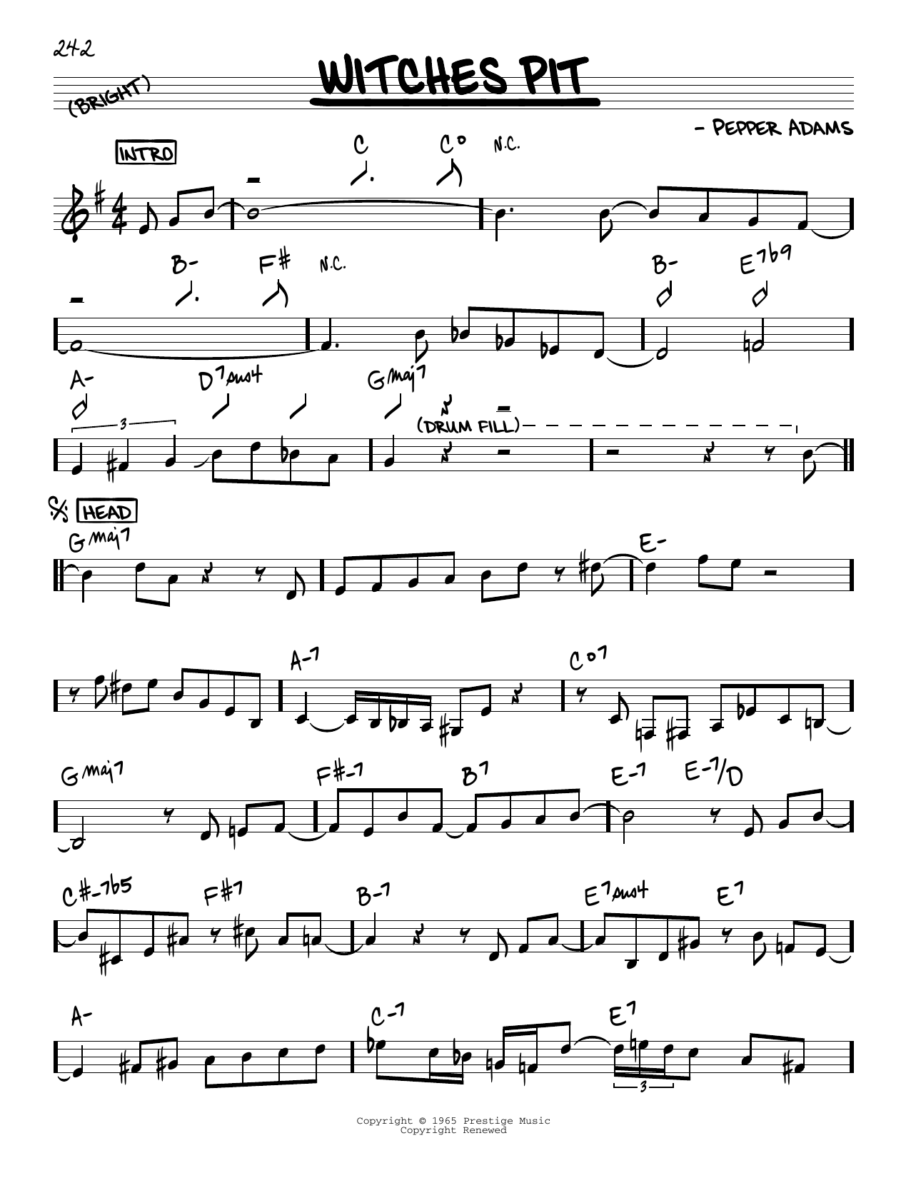 John Coltrane Witches Pit Sheet Music Notes & Chords for Real Book – Melody & Chords - Download or Print PDF