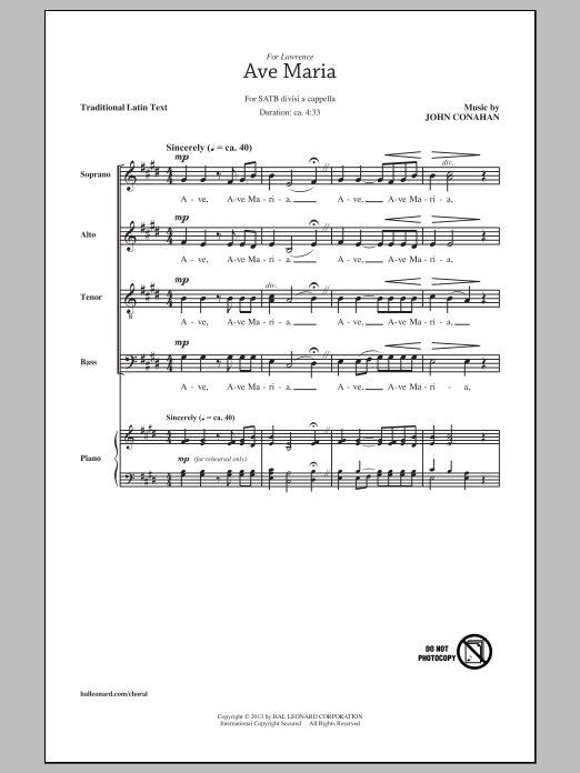John Conahan Ave Maria Sheet Music Notes & Chords for SATB - Download or Print PDF