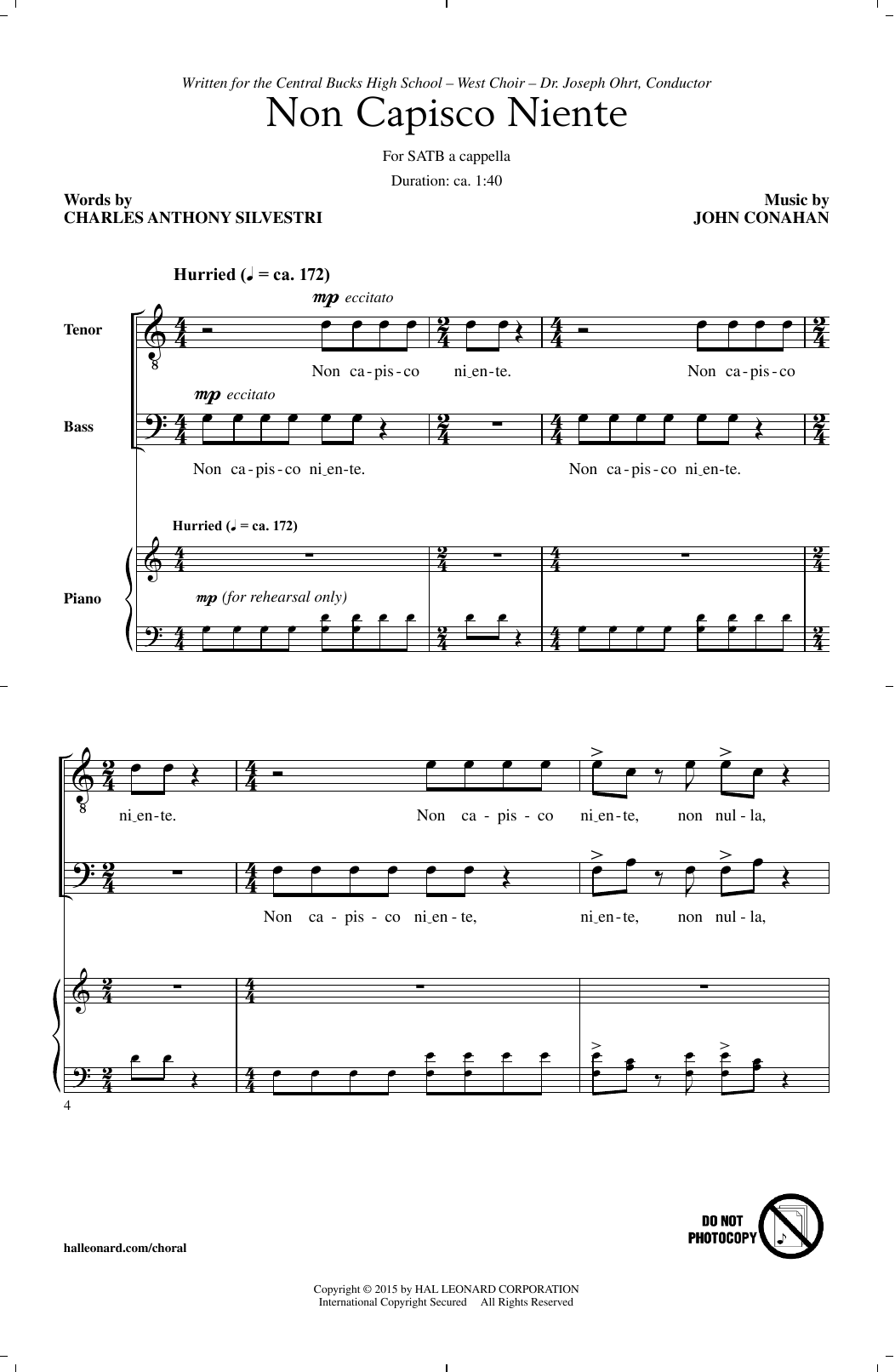 John Conahan Non Capisco Niente Sheet Music Notes & Chords for SATB - Download or Print PDF