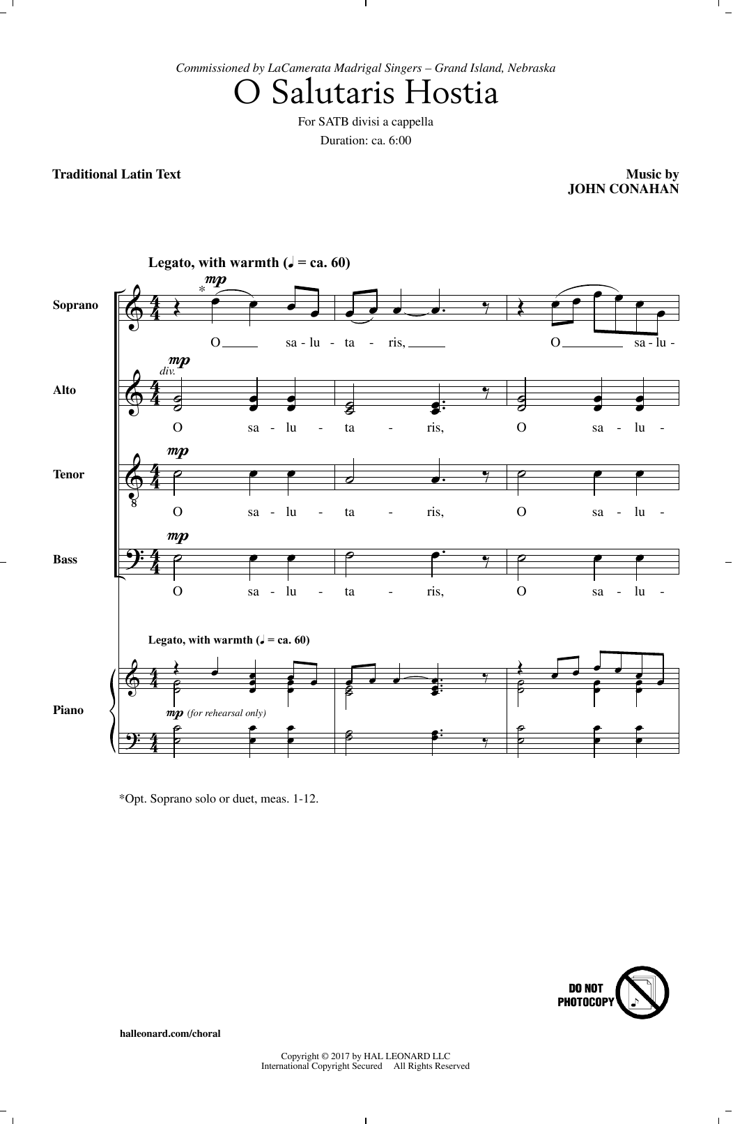 John Conahan O Salutaris Hostia Sheet Music Notes & Chords for SATB - Download or Print PDF