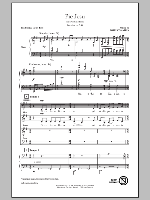 John Conahan Pie Jesu Sheet Music Notes & Chords for SATB - Download or Print PDF