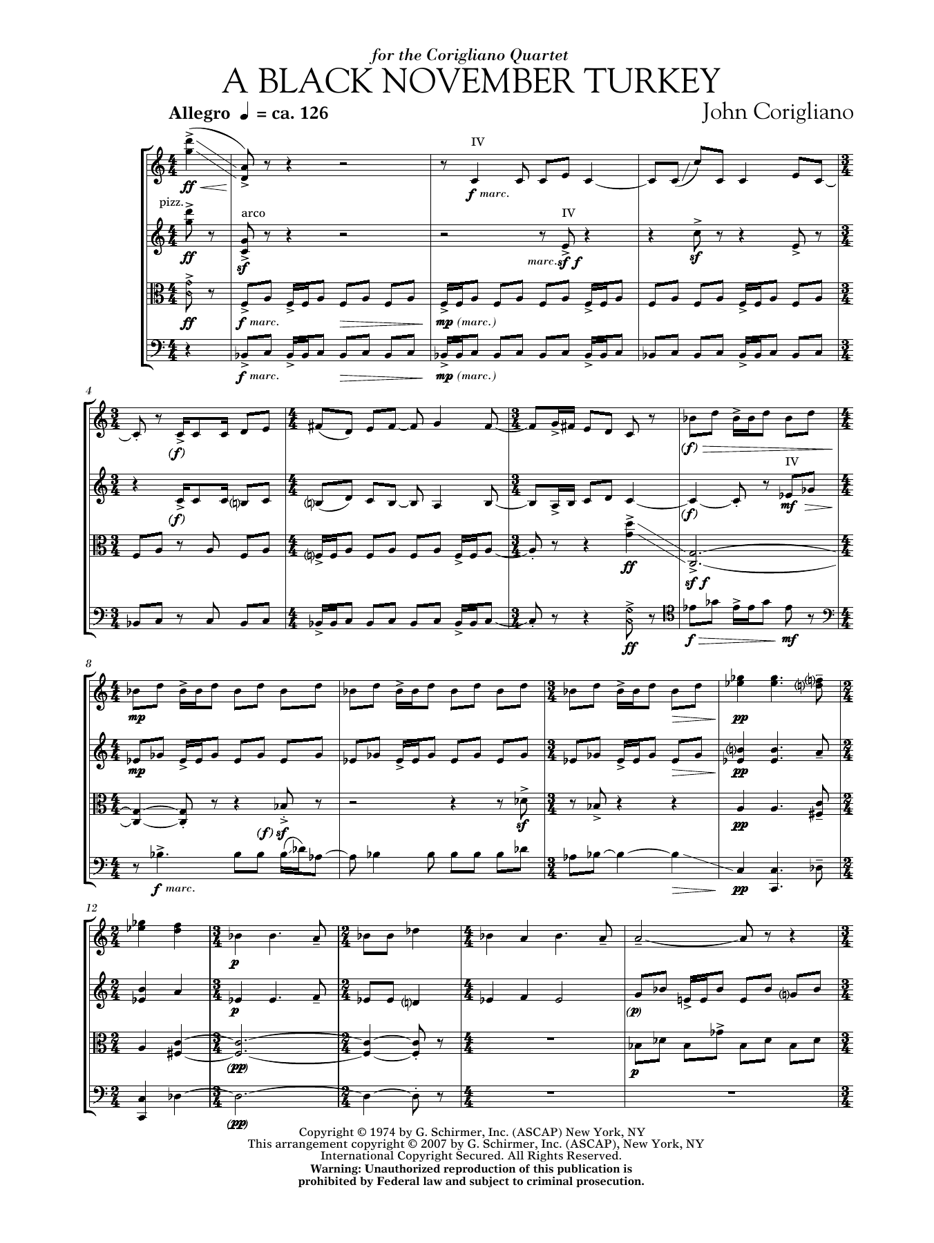 John Corigliano Black November Turkey Sheet Music Notes & Chords for Chamber Group - Download or Print PDF