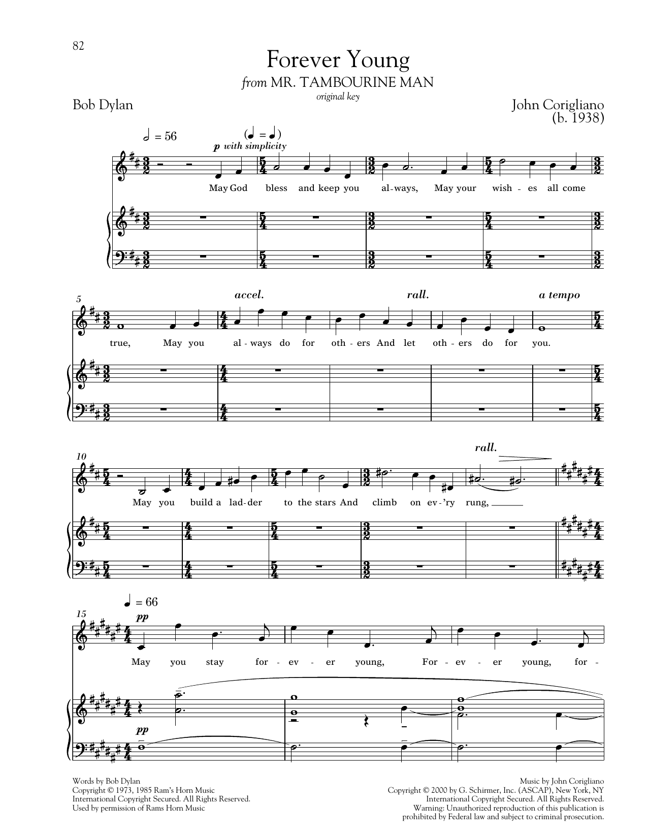 Bob Dylan Forever Young Sheet Music Notes & Chords for Piano & Vocal - Download or Print PDF