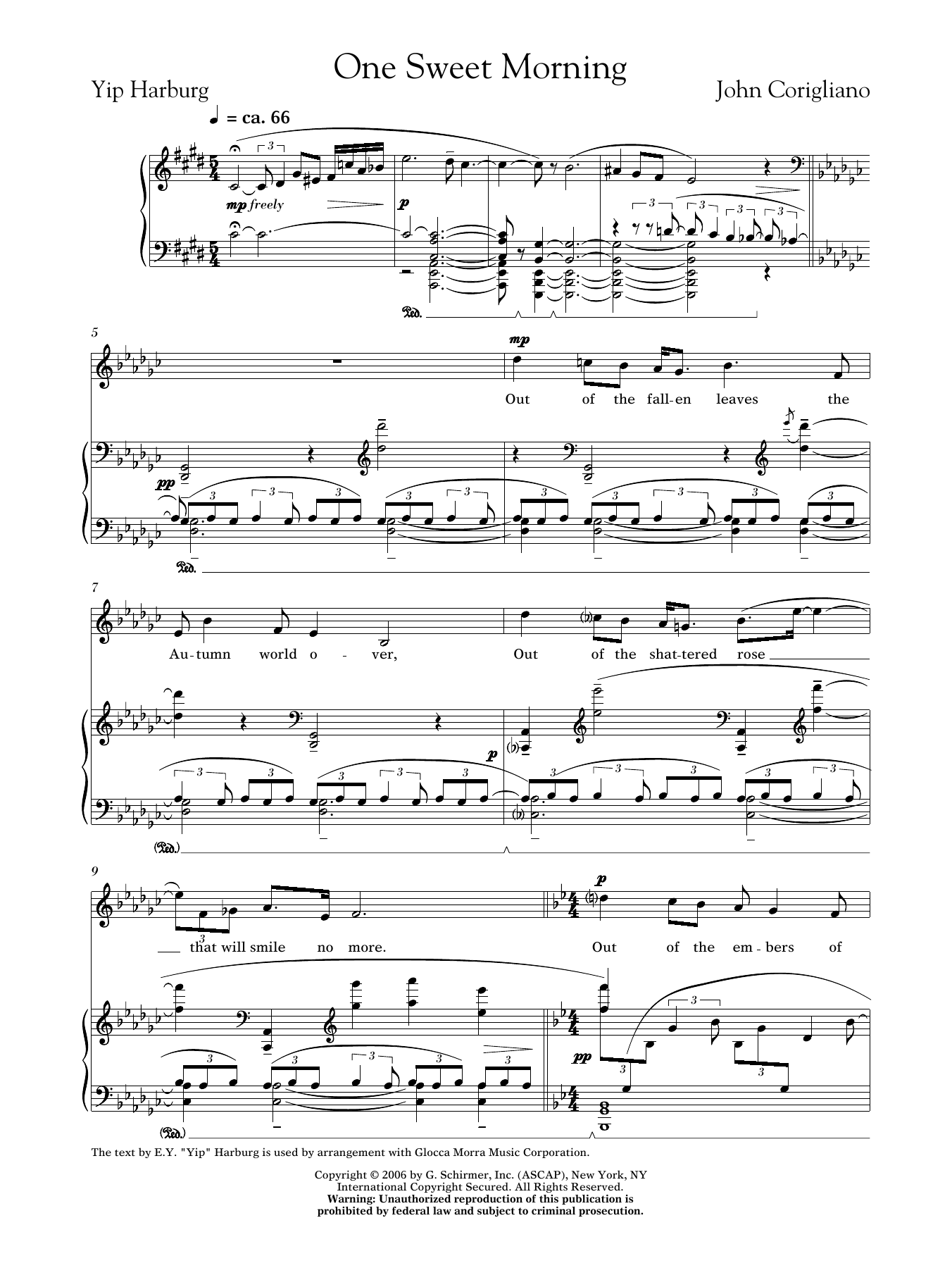 John Corigliano One Sweet Morning (female voice) Sheet Music Notes & Chords for Voice - Download or Print PDF