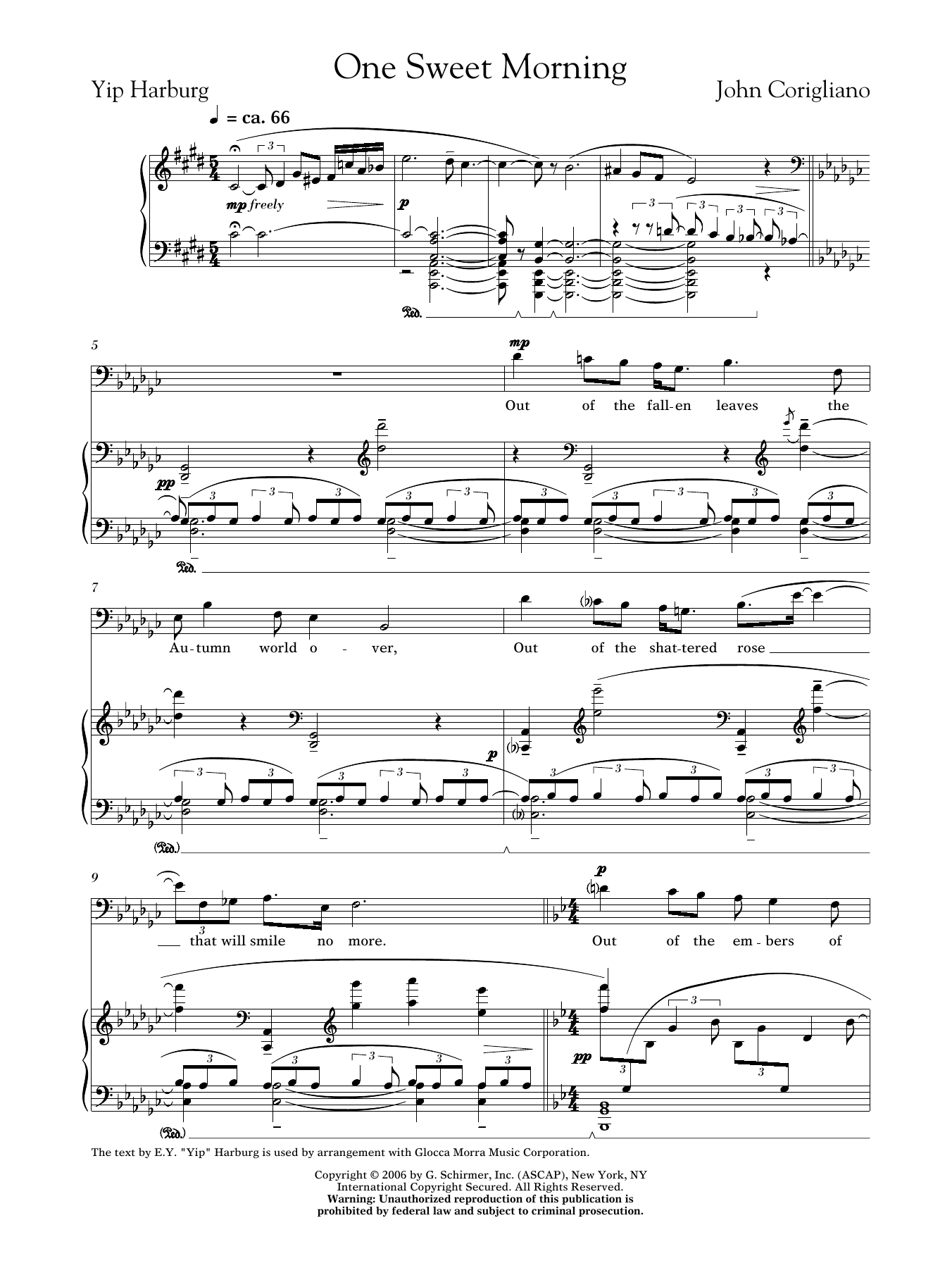 John Corigliano One Sweet Morning (male voice) Sheet Music Notes & Chords for Voice - Download or Print PDF