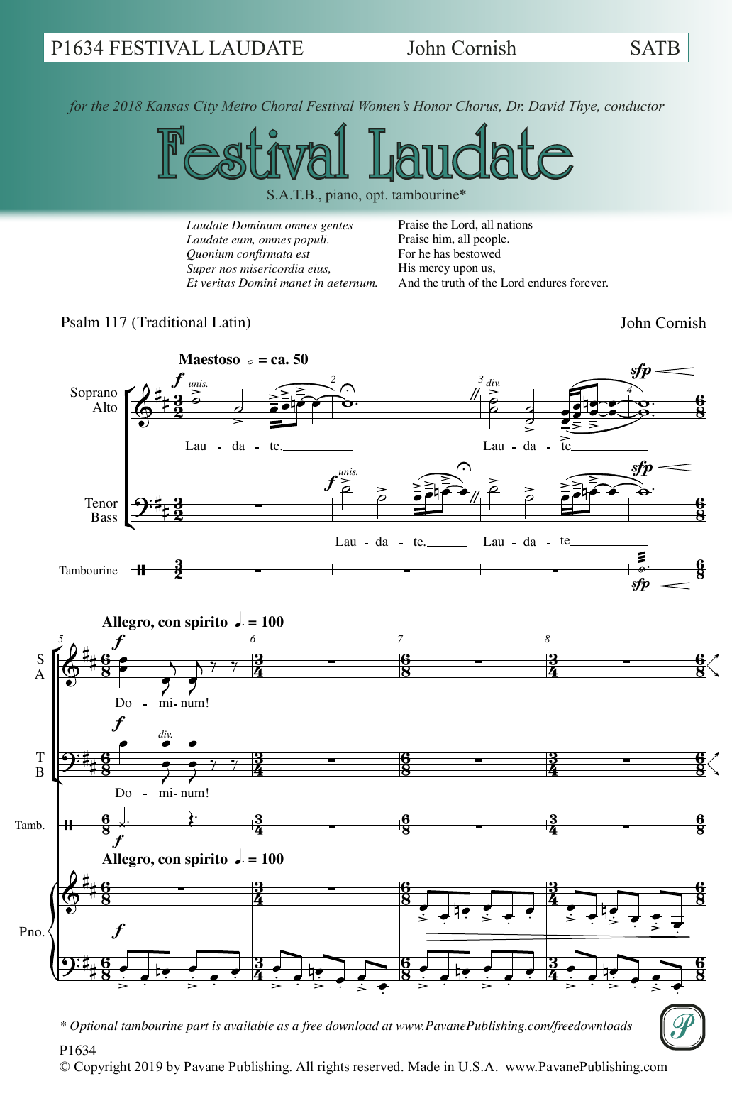 John Cornish Festival Laudate Sheet Music Notes & Chords for SATB Choir - Download or Print PDF