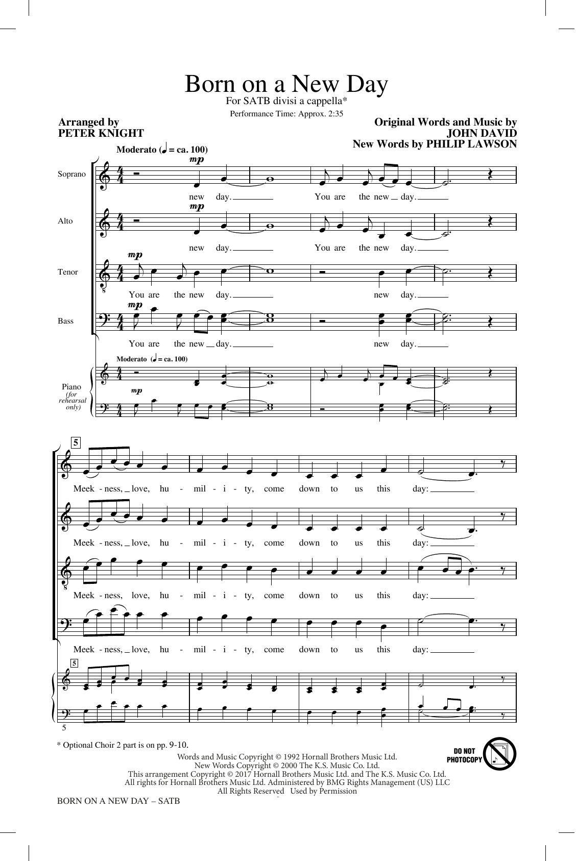 John David & Philip Lawson Born On A New Day (arr. Peter Knight) Sheet Music Notes & Chords for SATB Choir - Download or Print PDF