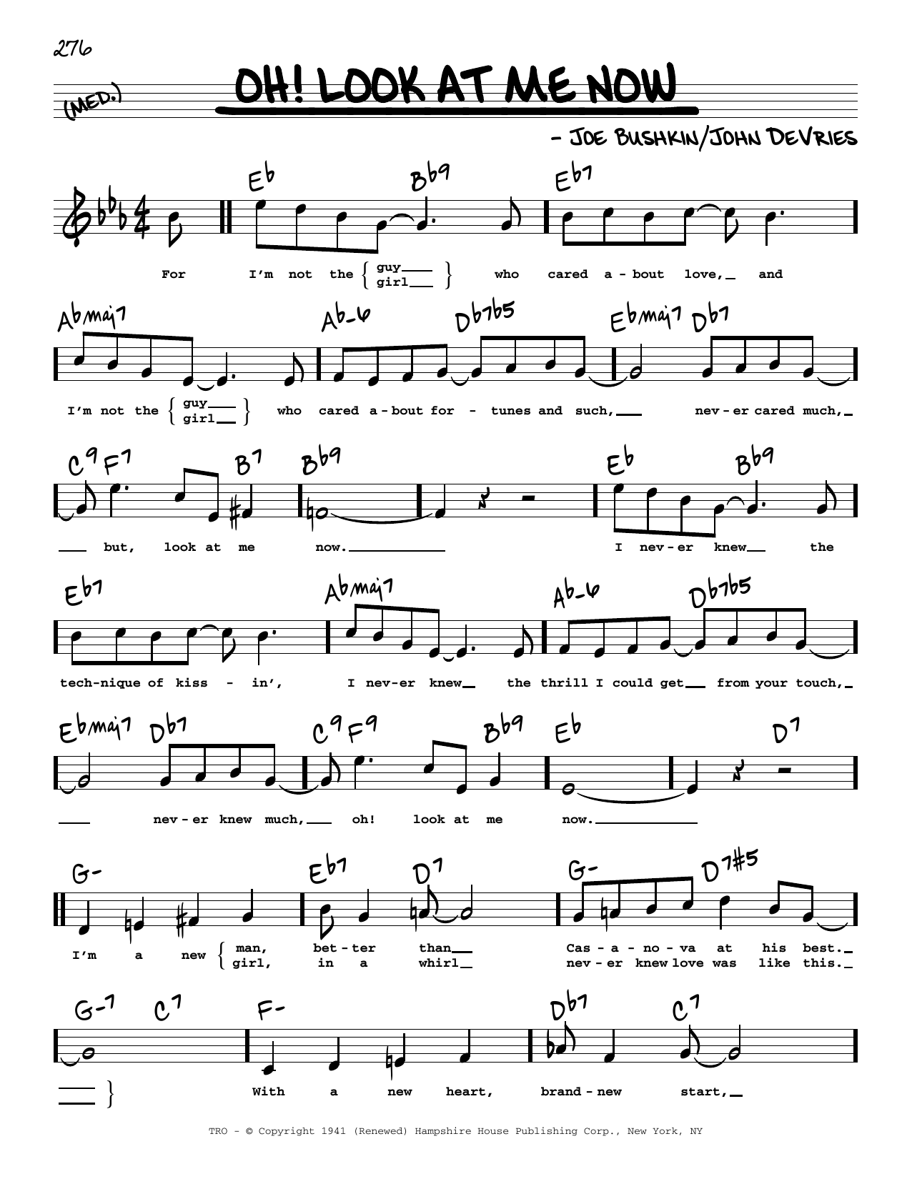 John De Vries Oh! Look At Me Now (High Voice) Sheet Music Notes & Chords for Real Book – Melody, Lyrics & Chords - Download or Print PDF