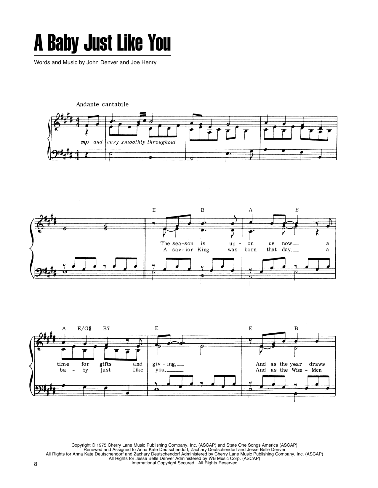 John Denver and The Muppets A Baby Just Like You (from A Christmas Together) Sheet Music Notes & Chords for Piano, Vocal & Guitar (Right-Hand Melody) - Download or Print PDF
