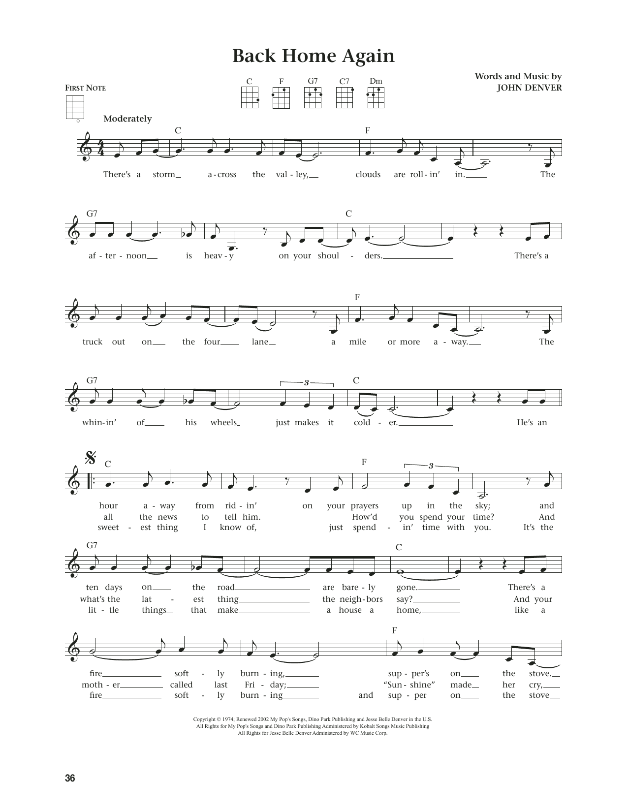 John Denver Back Home Again (from The Daily Ukulele) (arr. Jim Beloff) Sheet Music Notes & Chords for Ukulele - Download or Print PDF