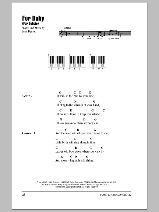 John Denver For Baby (For Bobbie) Sheet Music Notes & Chords for Lyrics & Piano Chords - Download or Print PDF