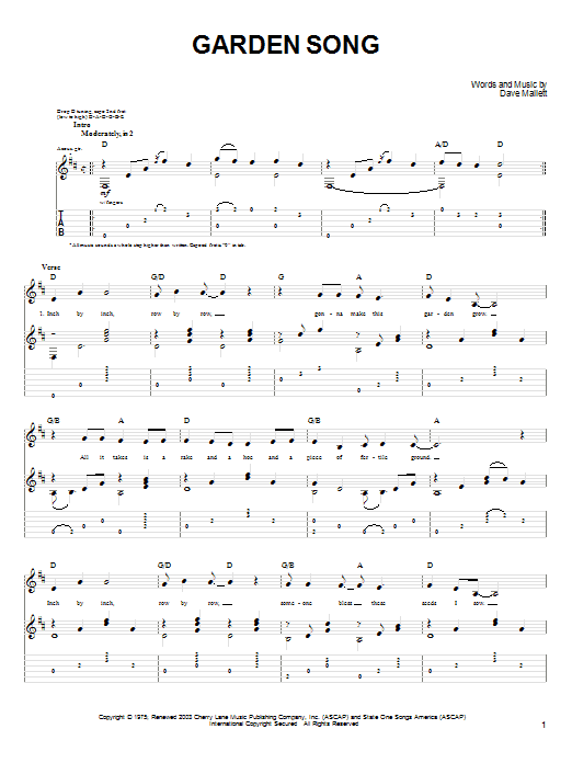John Denver Garden Song Sheet Music Notes & Chords for Lyrics & Piano Chords - Download or Print PDF