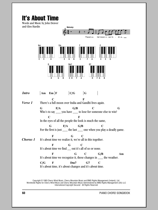John Denver It's About Time Sheet Music Notes & Chords for Ukulele with strumming patterns - Download or Print PDF