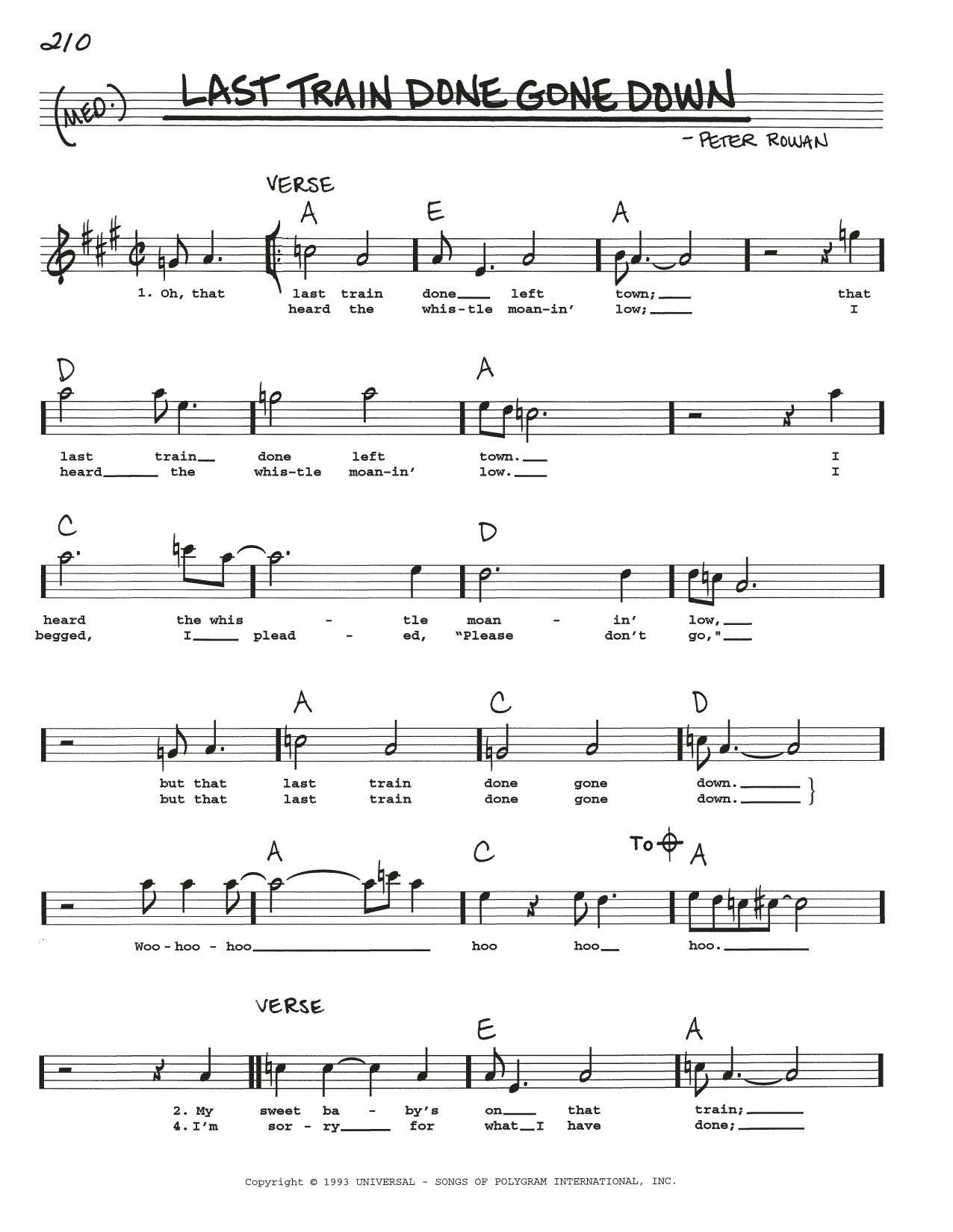 John Denver Last Train Done Gone Down Sheet Music Notes & Chords for Real Book – Melody, Lyrics & Chords - Download or Print PDF