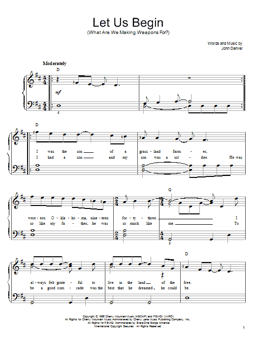 John Denver Let Us Begin (What Are We Making Weapons For?) Sheet Music Notes & Chords for Ukulele with strumming patterns - Download or Print PDF