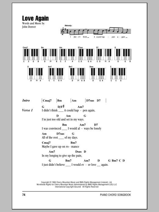 John Denver Love Again Sheet Music Notes & Chords for Lyrics & Piano Chords - Download or Print PDF