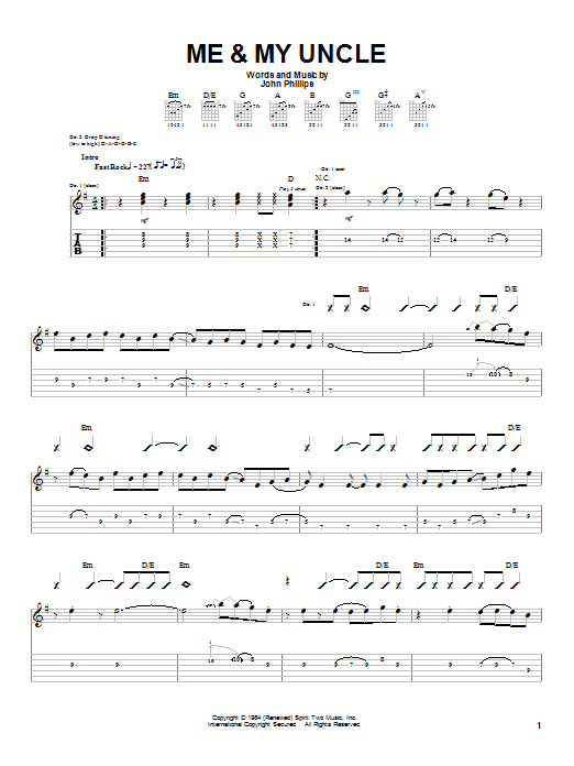 John Denver Me & My Uncle Sheet Music Notes & Chords for Guitar Tab - Download or Print PDF