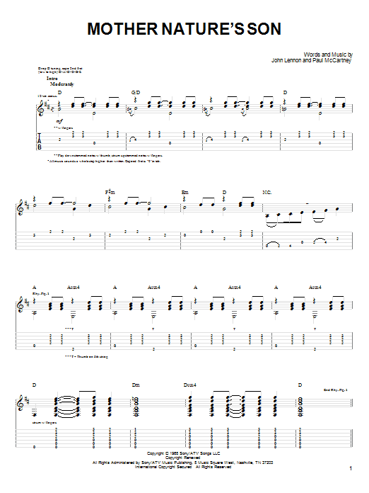 John Denver Mother Nature's Son Sheet Music Notes & Chords for Guitar Tab - Download or Print PDF