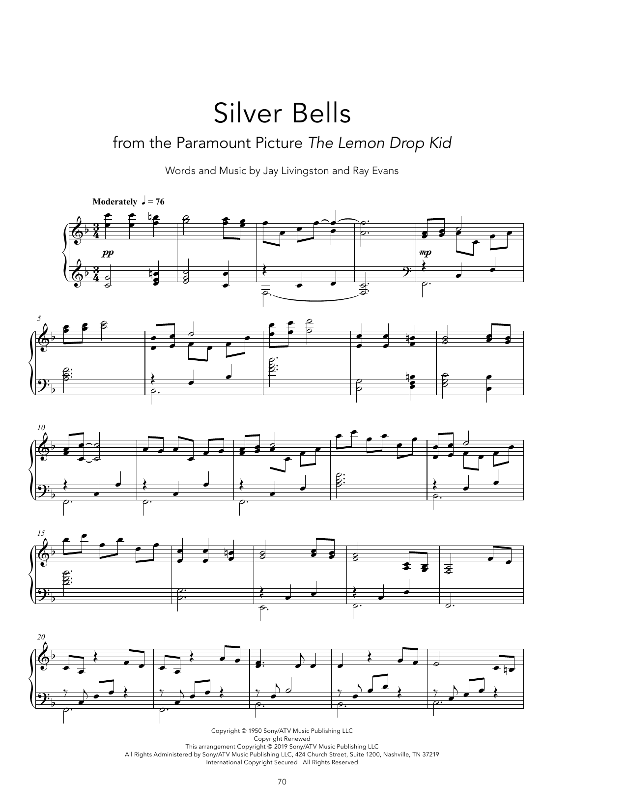 John Denver Silver Bells [Peaceful version] Sheet Music Notes & Chords for Piano Solo - Download or Print PDF