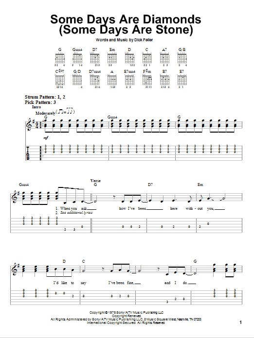 John Denver Some Days Are Diamonds (Some Days Are Stone) Sheet Music Notes & Chords for Easy Guitar Tab - Download or Print PDF