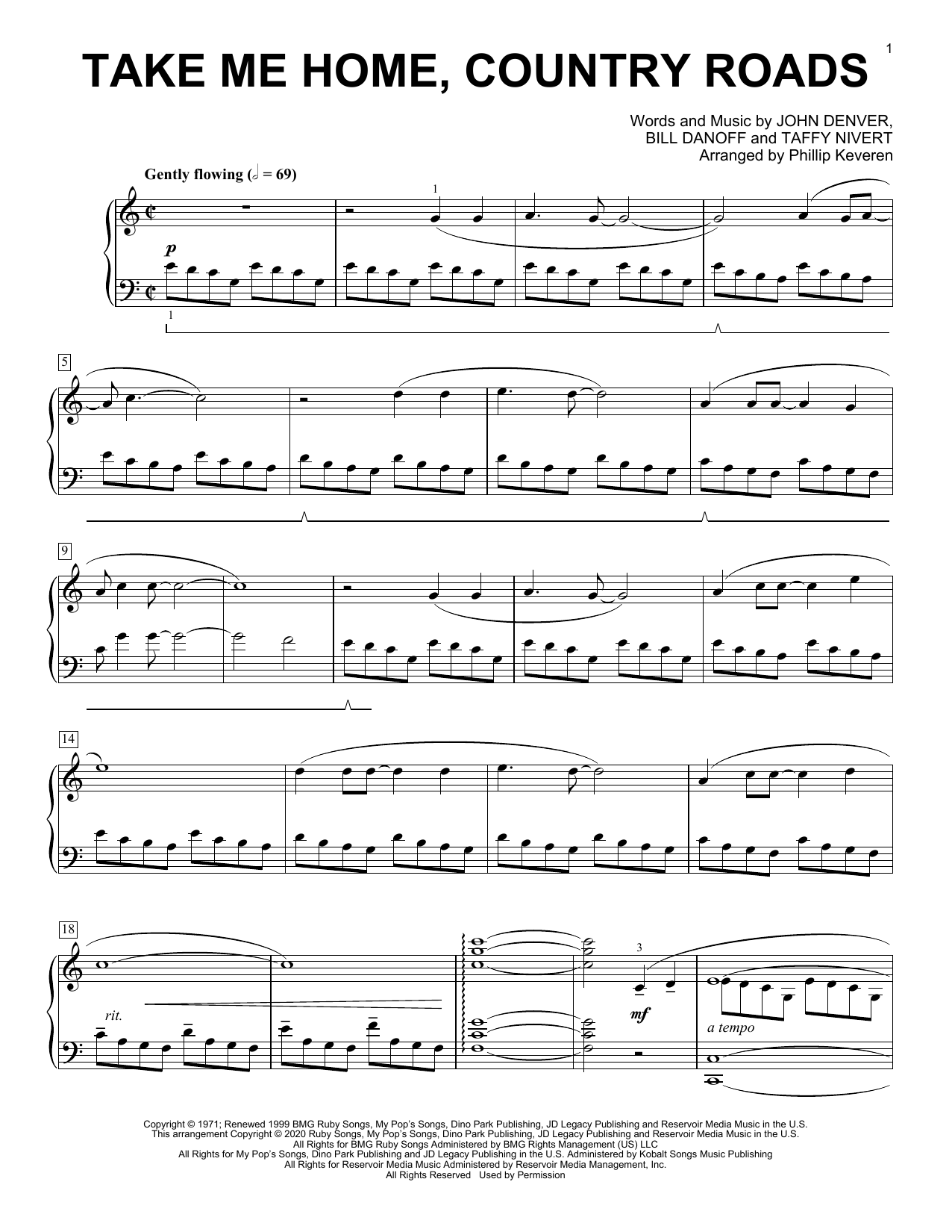 John Denver Take Me Home, Country Roads [Classical version] (arr. Phillip Keveren) Sheet Music Notes & Chords for Piano Solo - Download or Print PDF
