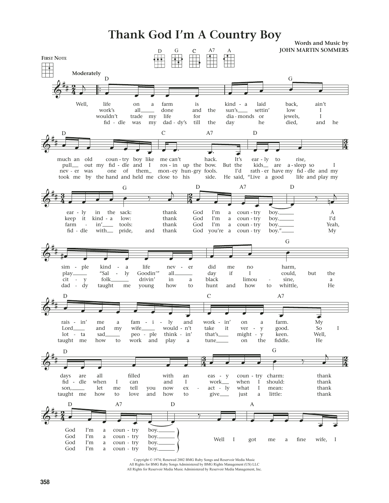 John Denver Thank God I'm A Country Boy (from The Daily Ukulele) (arr. Jim Beloff) Sheet Music Notes & Chords for Ukulele - Download or Print PDF