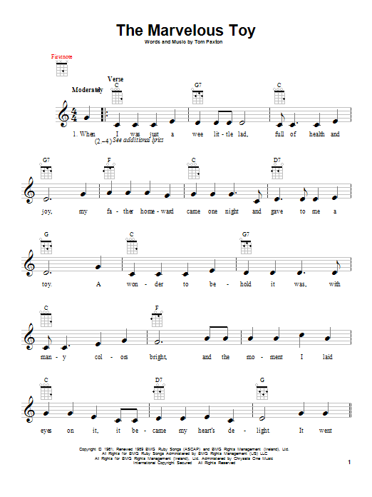 John Denver The Marvelous Toy Sheet Music Notes & Chords for Melody Line, Lyrics & Chords - Download or Print PDF