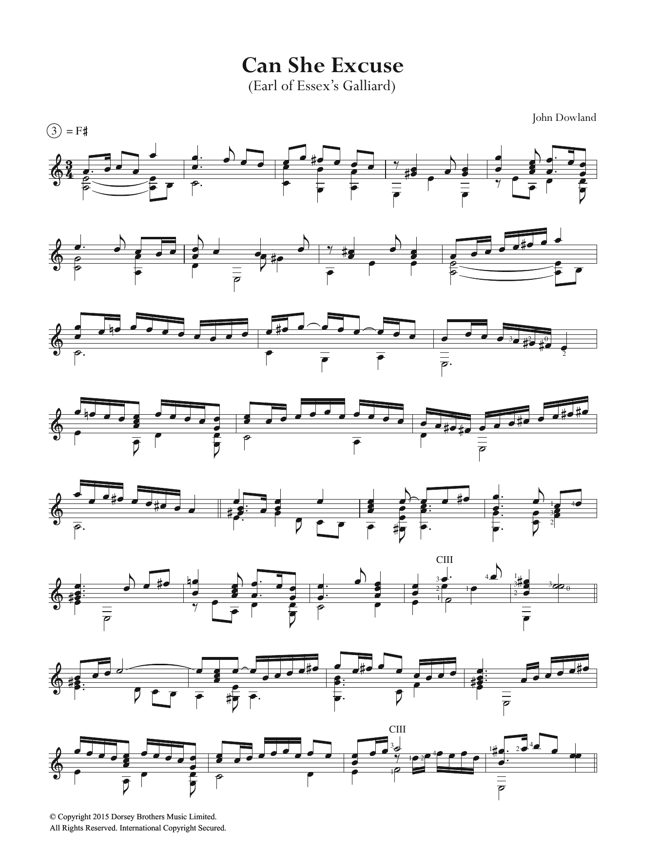 John Dowland Can She Excuse Sheet Music Notes & Chords for Guitar - Download or Print PDF
