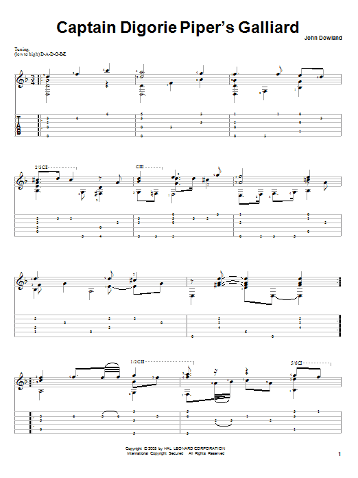 John Dowland Captain Digorie Piper's Galliard Sheet Music Notes & Chords for Guitar Tab - Download or Print PDF
