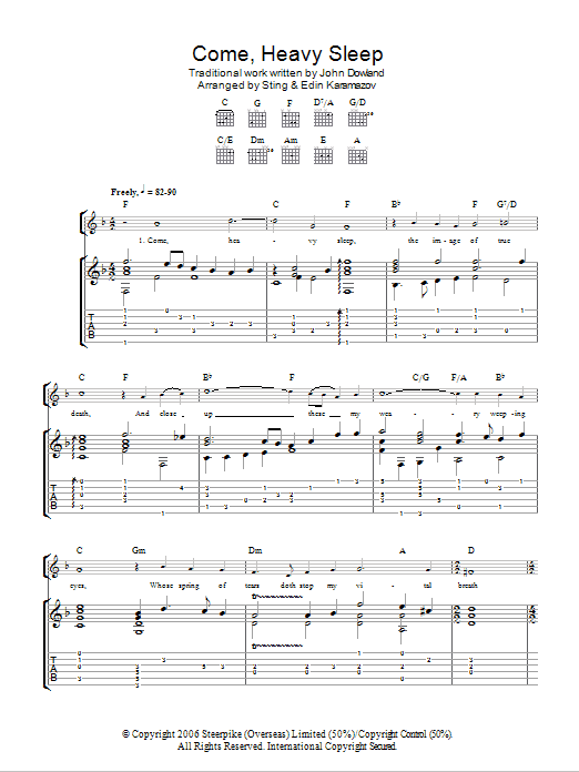 John Dowland Come, Heavy Sleep (as performed by Sting and Edin Karamazov) Sheet Music Notes & Chords for Guitar Tab - Download or Print PDF