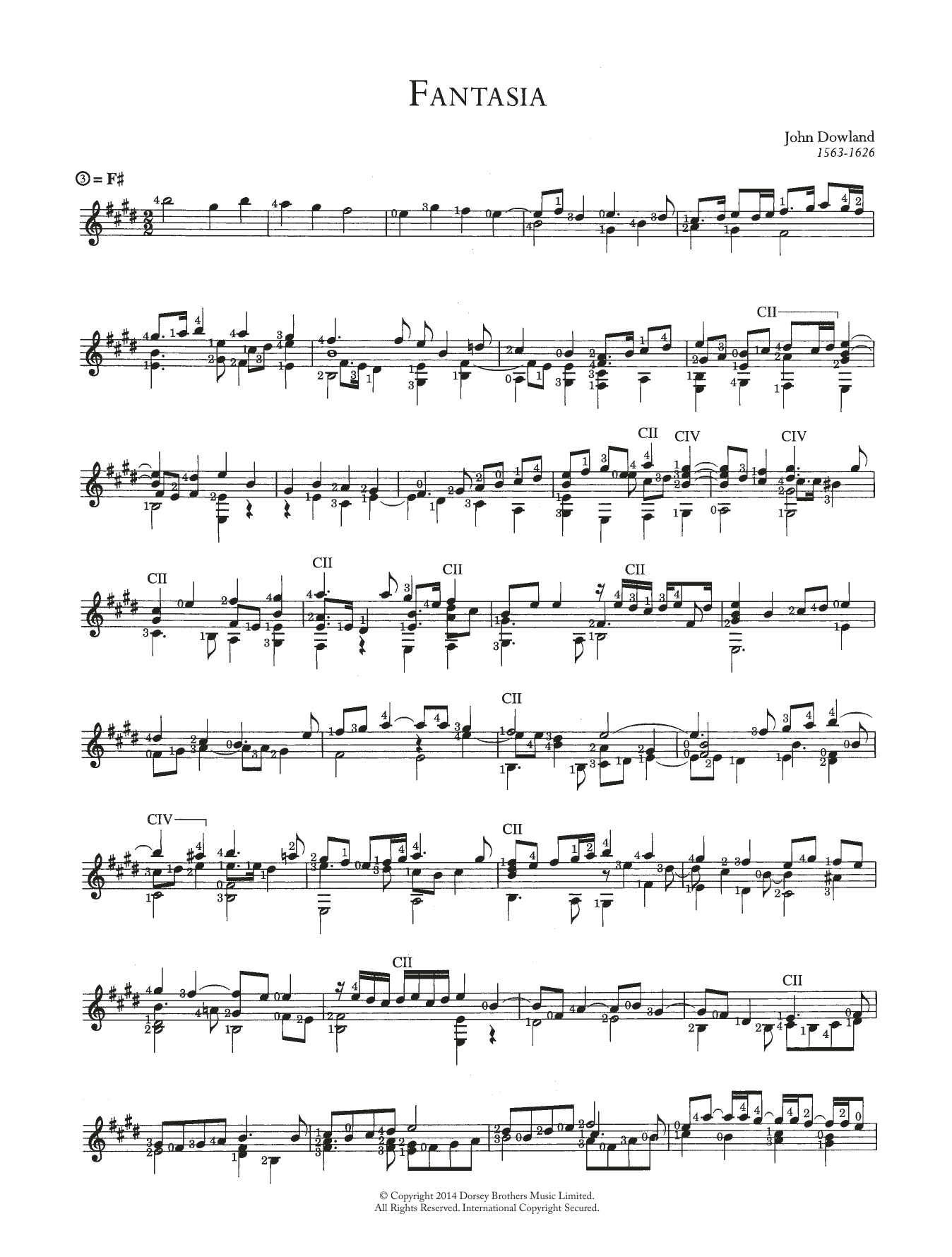 John Dowland Fantasia Sheet Music Notes & Chords for Guitar - Download or Print PDF