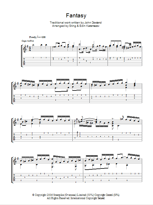 John Dowland Fantasy (as performed by Sting and Edin Karamazov) Sheet Music Notes & Chords for Guitar Tab - Download or Print PDF