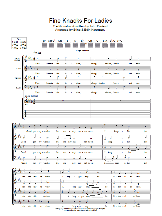 John Dowland Fine Knacks For Ladies (as performed by Sting and Edin Karamazov) Sheet Music Notes & Chords for Guitar Tab - Download or Print PDF